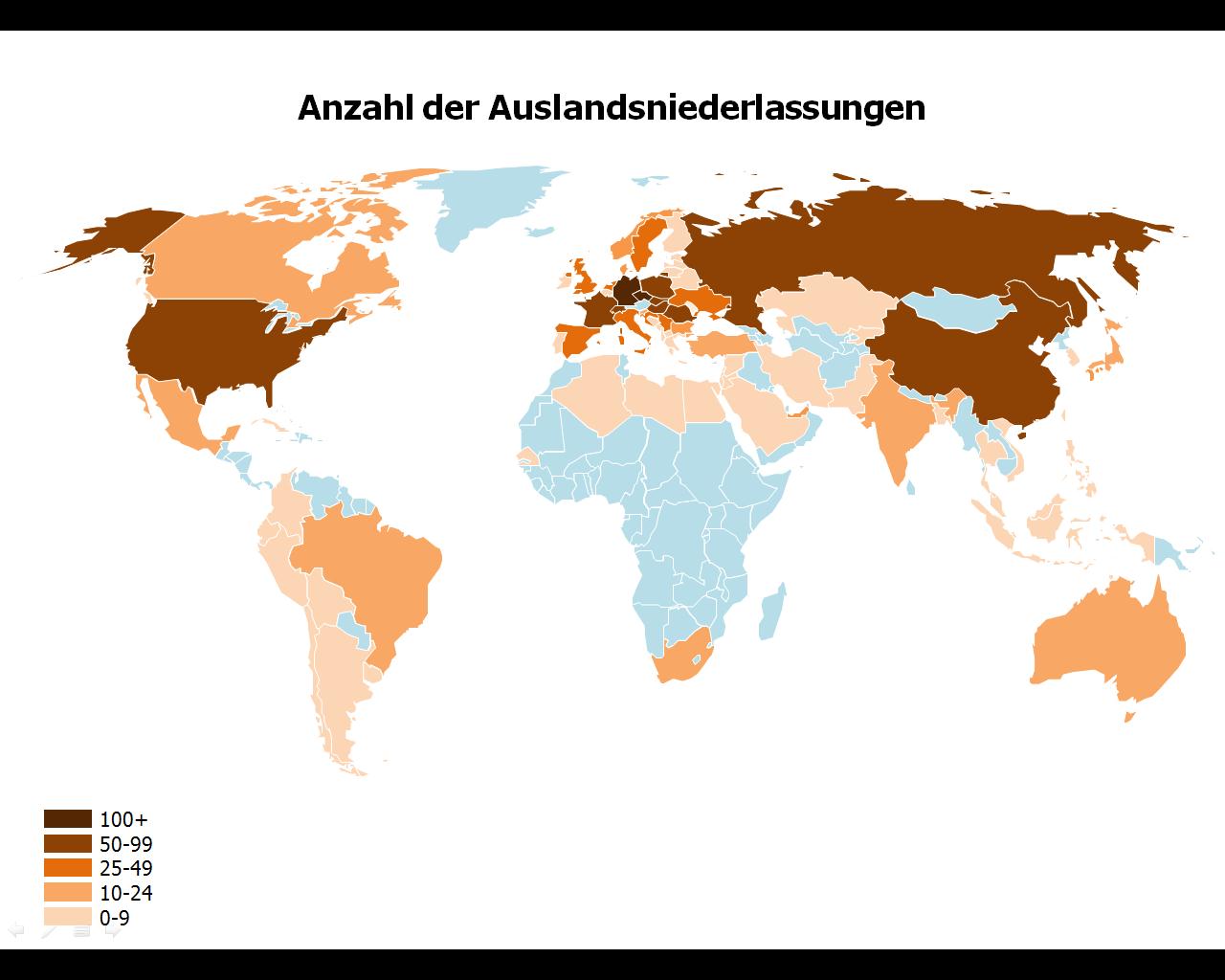 Auslandsniederlassungen der Top 100-Industriebetriebe Oberösterreichs, Quelle: IV O, P-IC
