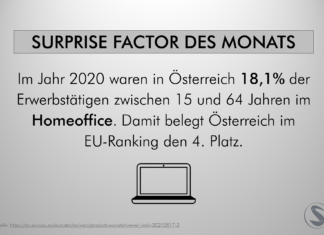 Im Jahr 2020 waren in Österreich 18,1% der Erwerbstätigen zwischen 15 und 64 Jahren im Homeoffice. Damit belegt Österreich im EU-Ranking den 4. Platz.